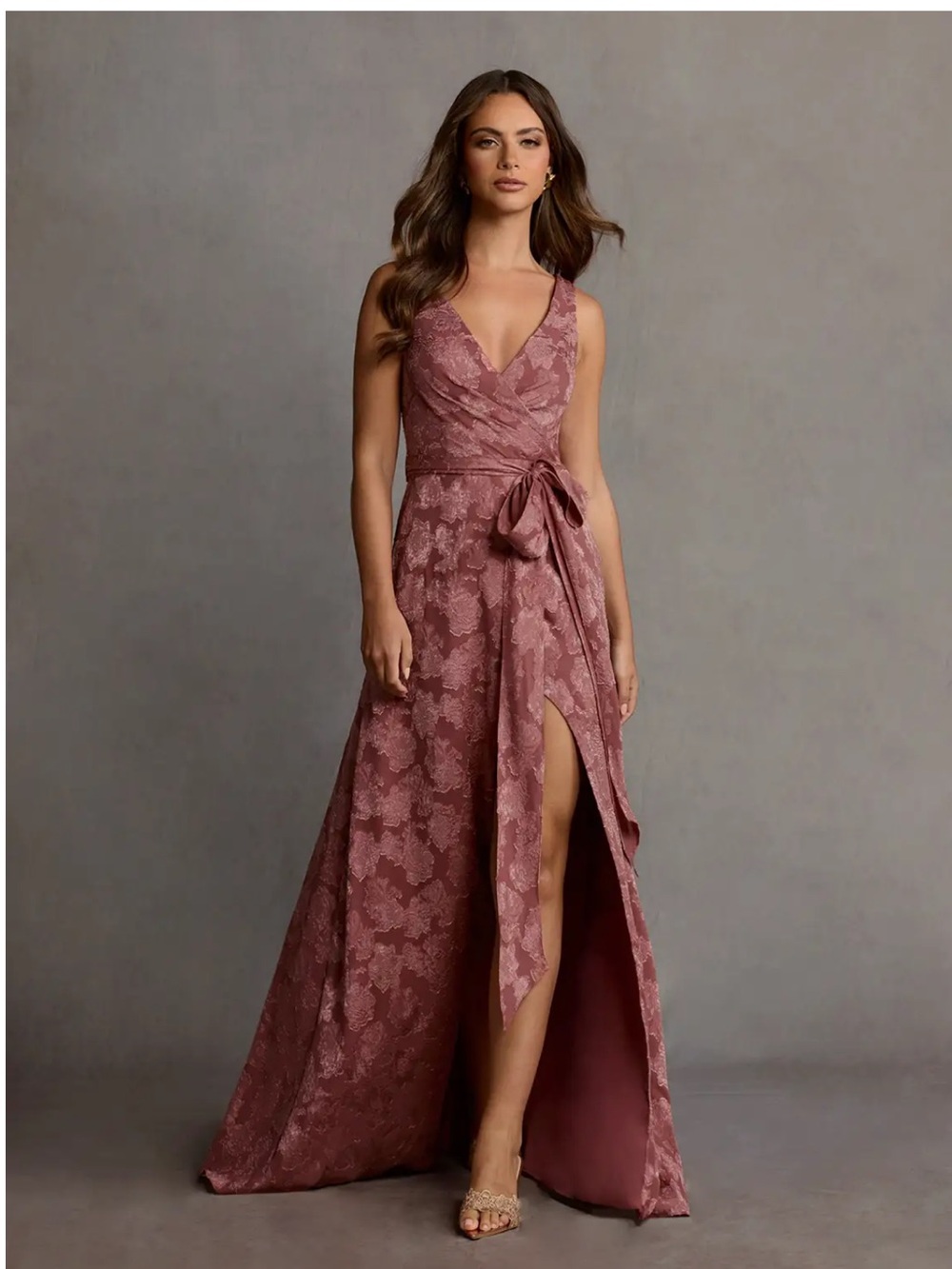 Azazie Dusty Rose Lace Wrap Maxi Dress